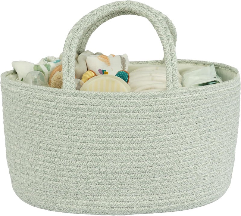 JUNBOLE Diaper Caddy Organizer Cotton Rope Baby Basket Nursery Storage and Portable Tote Bag for Car Ideal Baby Shower Gifts and Registry Must-Have for Newborn Essentials Large light green - Image 1